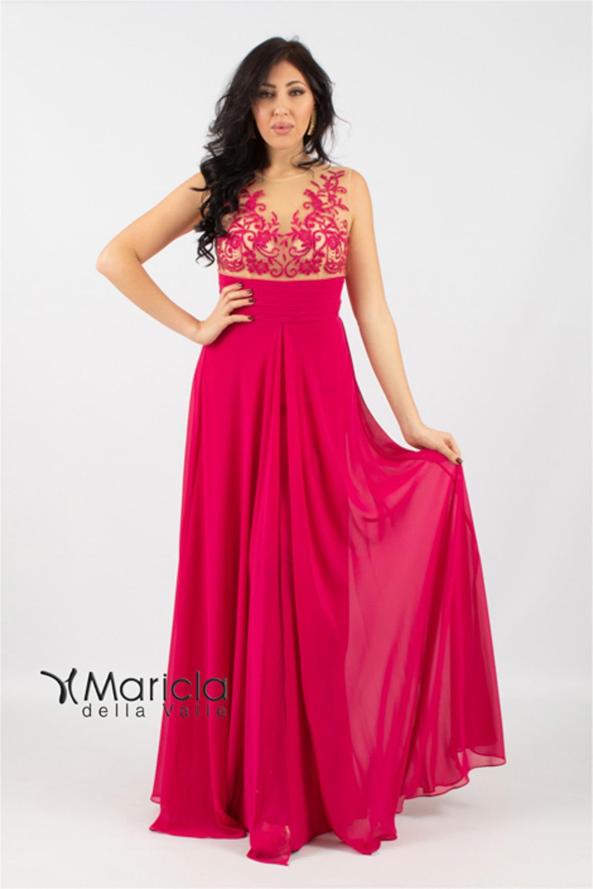 Abito lungo con ricamo ANT1007N FUXIA ANTILLE ELEGANCE