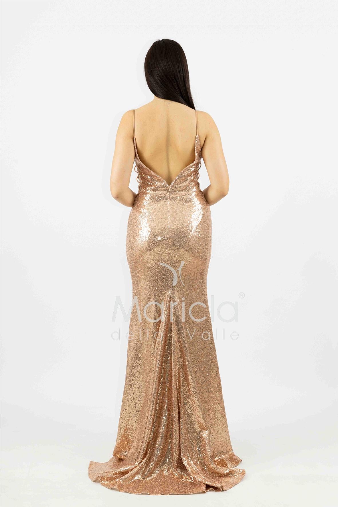 abito lungo paiette e fettucce laterali JC35326 AMBRA MARICLA ELEGANCE