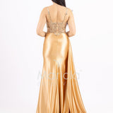 Abito lungo con pizzo ricami e perline FP826007 ORO MARICLA ELEGANCE