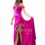 Abito lungo scollo omerale JC35274 FUCSIA MARICLA ELEGANCE