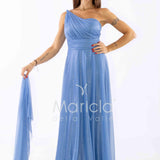 abito monospalla glitter FI7015 INDACO MARICLA ELEGANCE