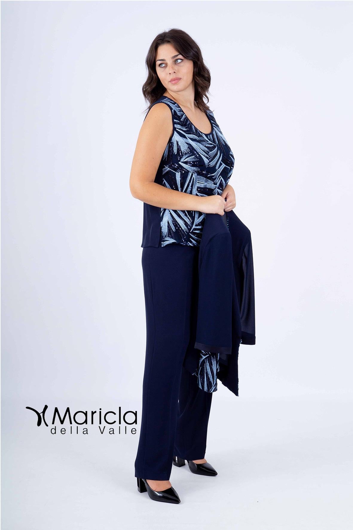 tailleur con ricamo PF3120/22 BLU PAOLA FORTI