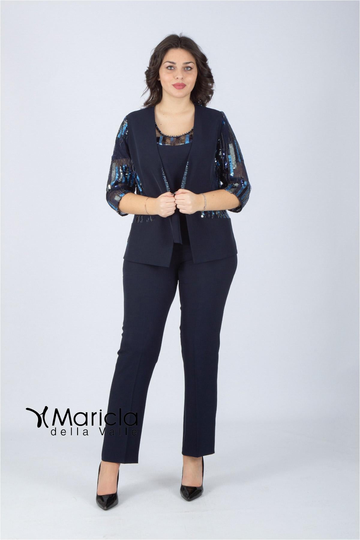 tailleur con ric.paiette PF3030BIS BLU PAOLA FORTI