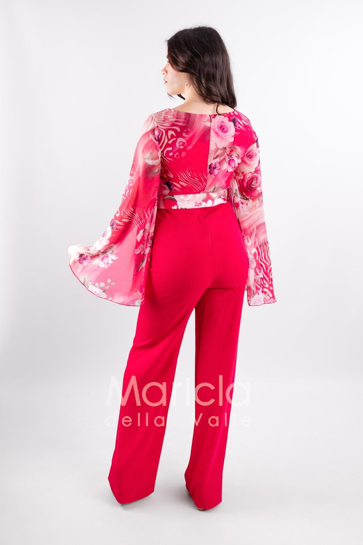 tuta floreale e cintura SH604 FUCSIA SHARON
