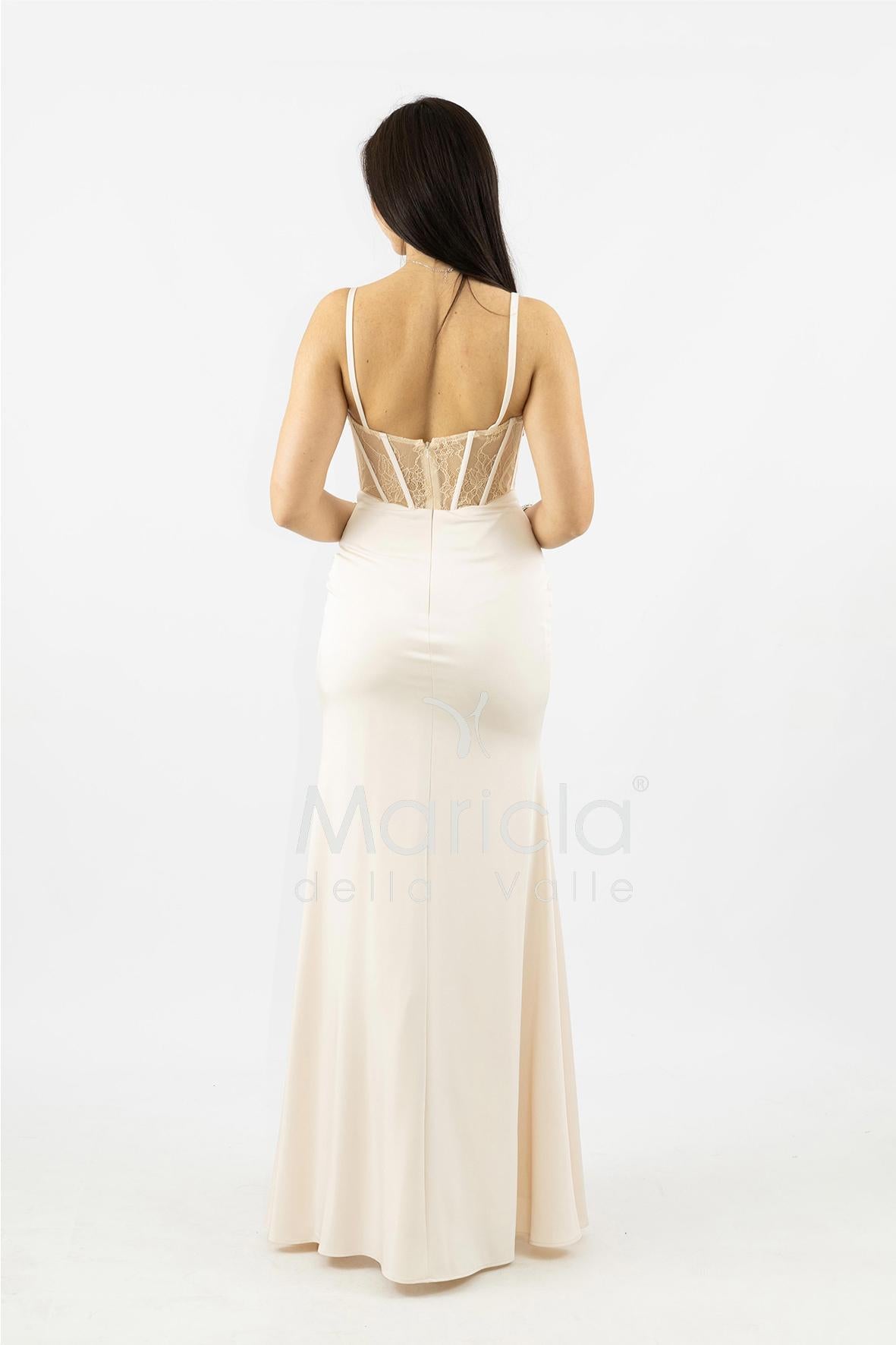 abito lungo corpetto strass e arriccio laterale ANT25024XJ NUDE ANTILLE ELEGANCE
