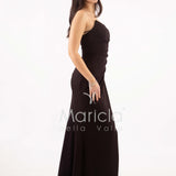 abito sirena crepe saten con spacco ANT7324 NERO ANTILLE ELEGANCE