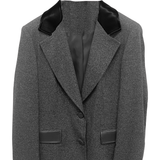 Giacca in grisaglia con collo in ecopelle<BR/> ROMI4088 GRIGIO MARICLA