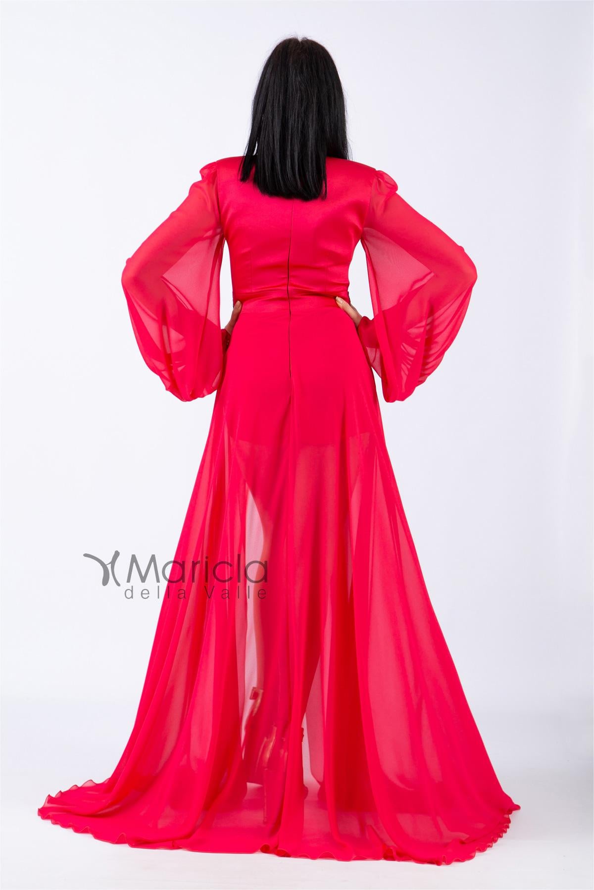 Abito lungo con fascia glitter e spacco MVV42361 MAGENTA MARIA VITTORIA VINCI