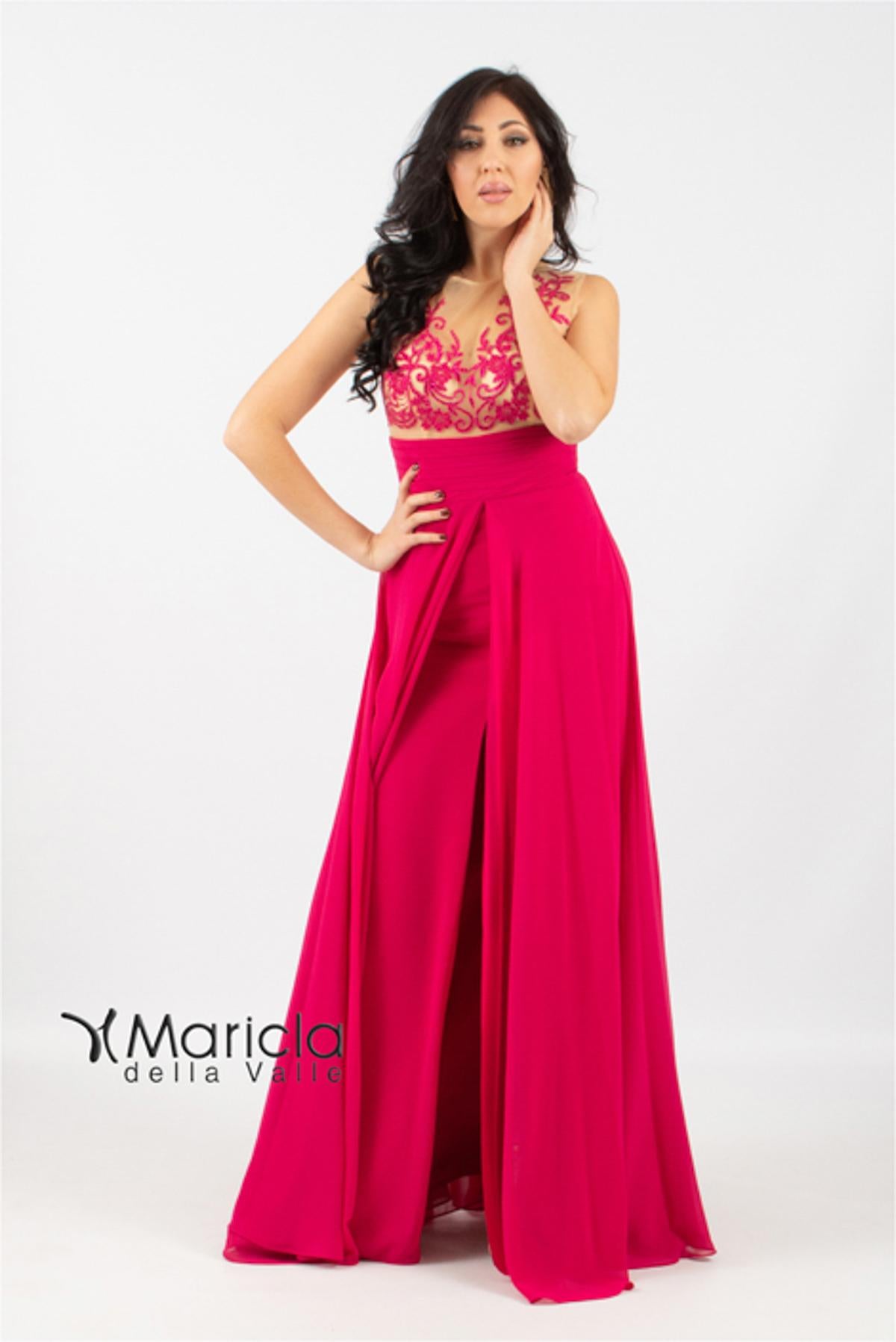 Abito lungo con ricamo ANT1007N FUXIA ANTILLE ELEGANCE
