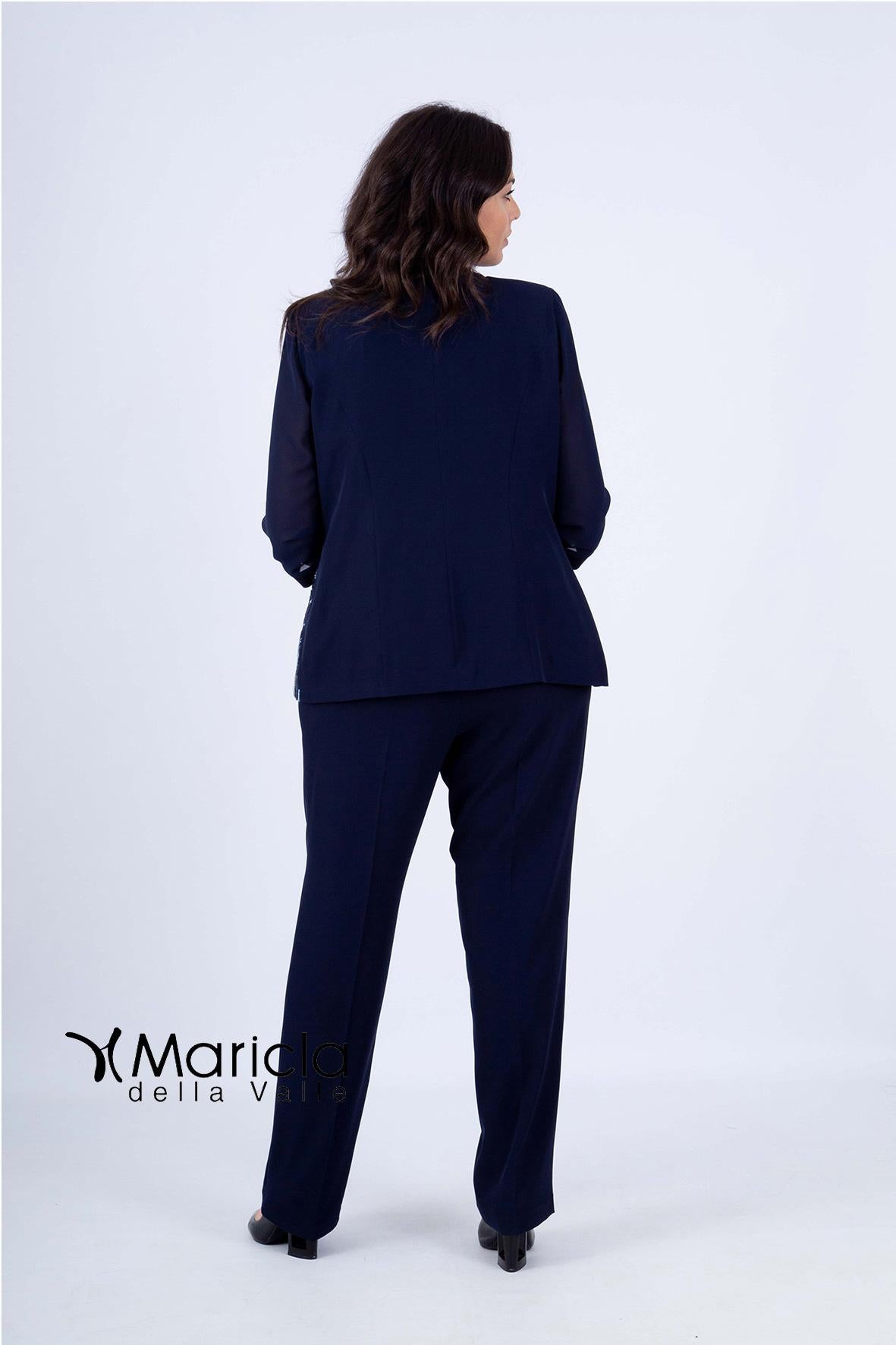 tailleur con ricamo PF3120/22 BLU PAOLA FORTI