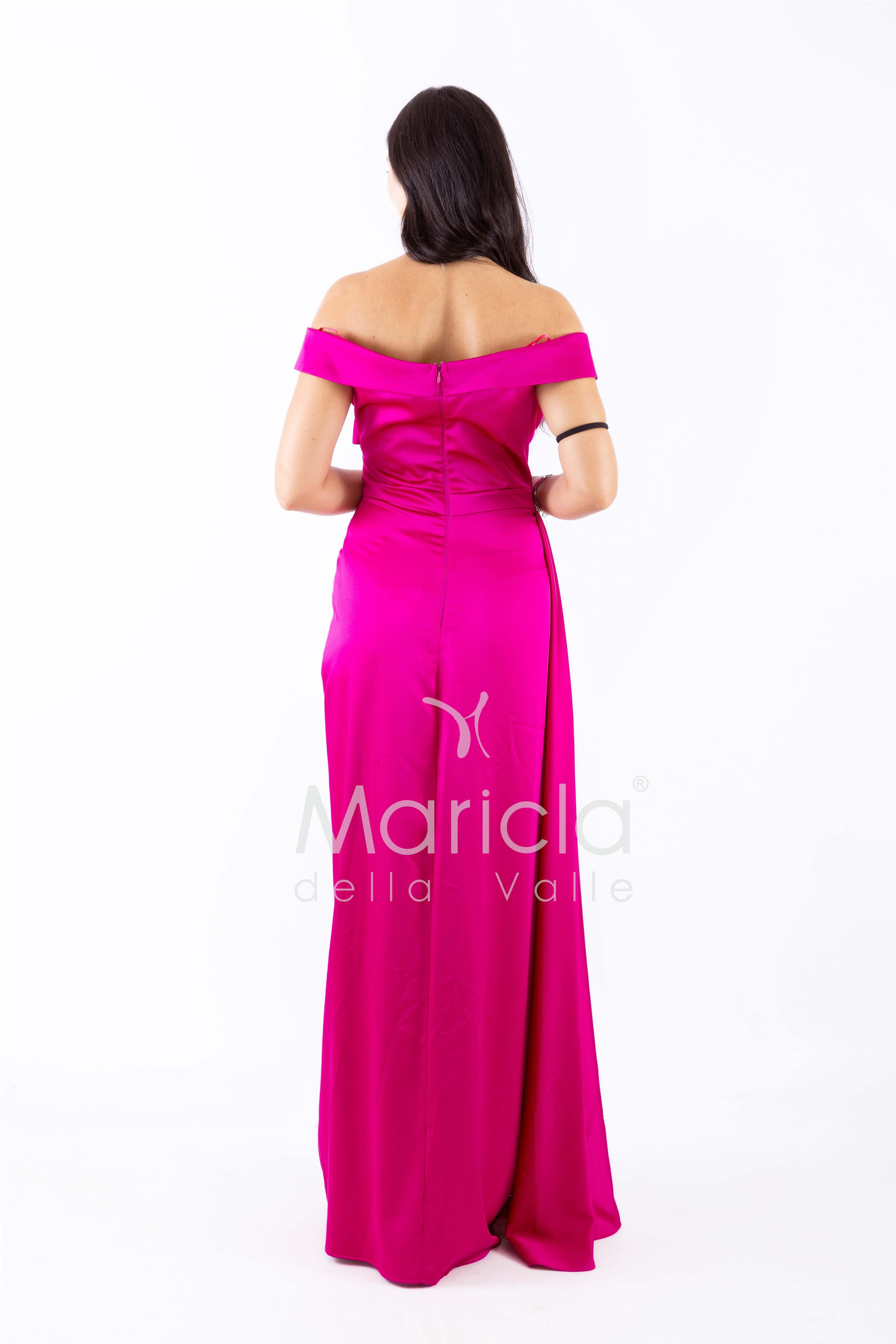 abito con strass scollo FI7443 FUCSIA MARICLA ELEGANCE