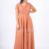 abito con piume incrocio JC34865 CANNELLA MARICLA ELEGANCE