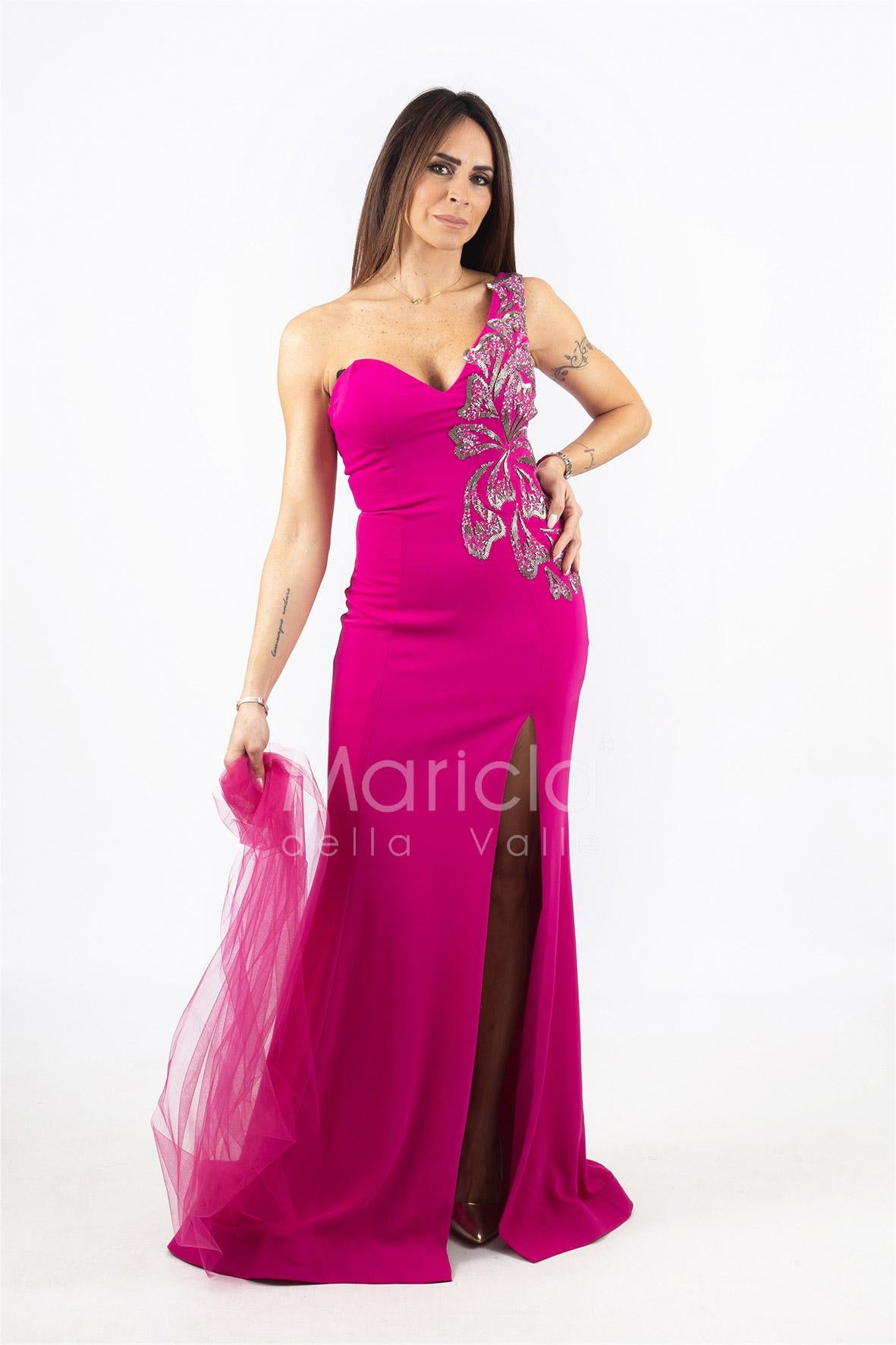 abito lungo con ricamo laterale INV2319 FUCSIA MARICLA ELEGANCE