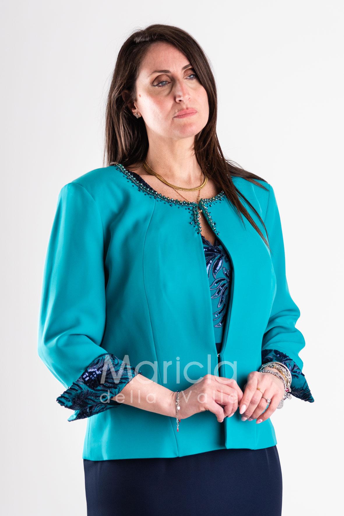 tubino ricamo con bolero ricamo PF3170 BLU PAOLA FORTI