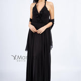 Abito lungo con scollo rouches JC34462 NERO MARICLA ELEGANCE