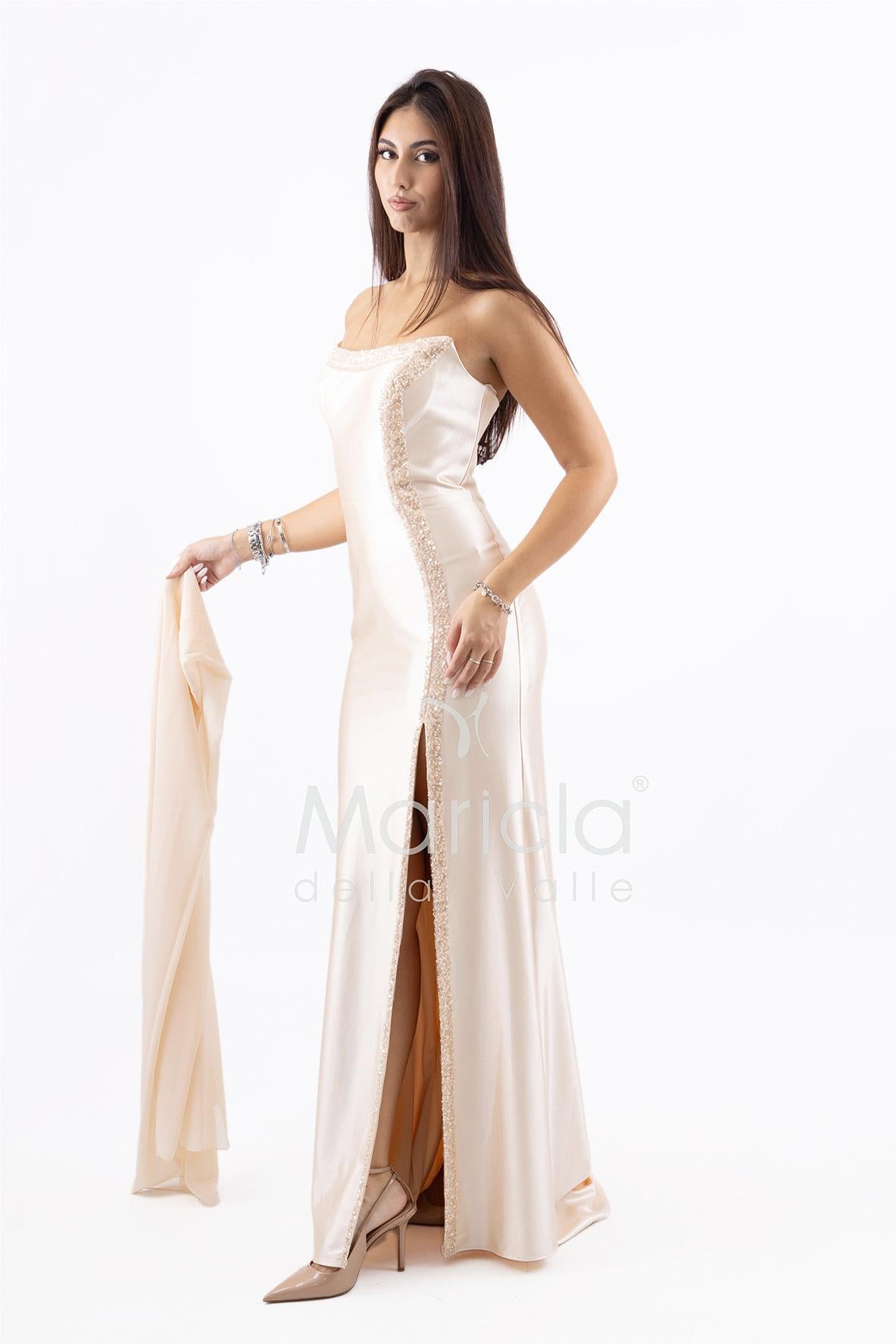 abito lungo con paiette laterali LC35370 CHAMPAGNE MARICLA ELEGANCE