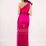abito lungo monospalla strass spalla GC73 FUCSIA GIGLI CERIMONIA
