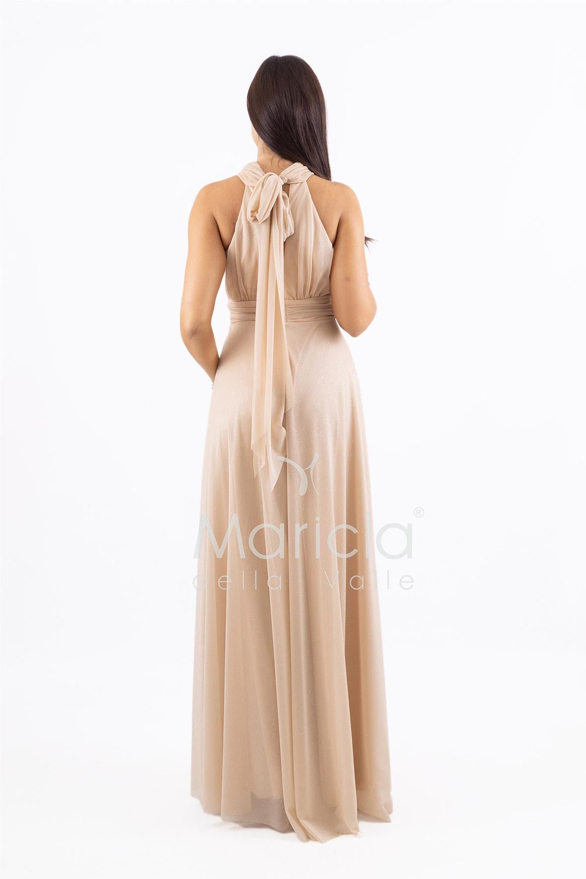 abito lungo scollo america glitter FI6646 ORO MARICLA ELEGANCE