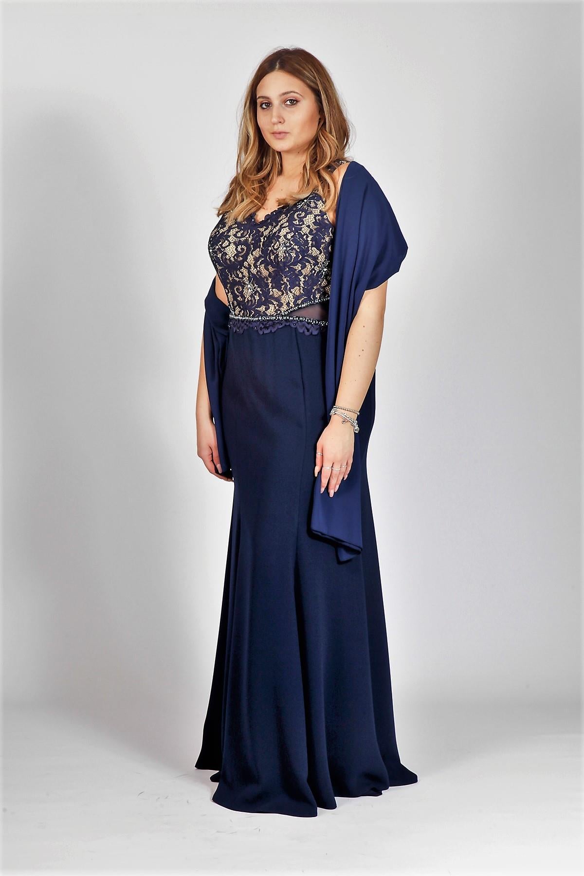 Abito ricamato<BR/> CLO60524 BLU MARICLA ELEGANCE