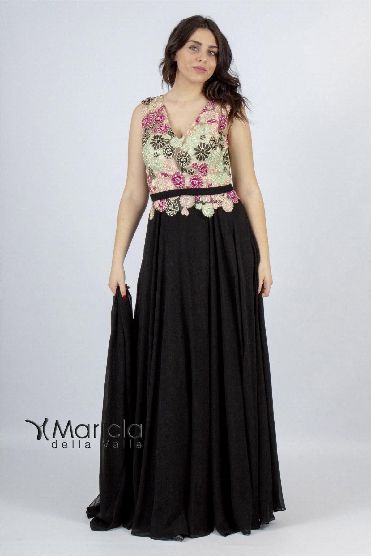Abito con corpetto ricamo ANT19012DX NERO ANTILLE ELEGANCE