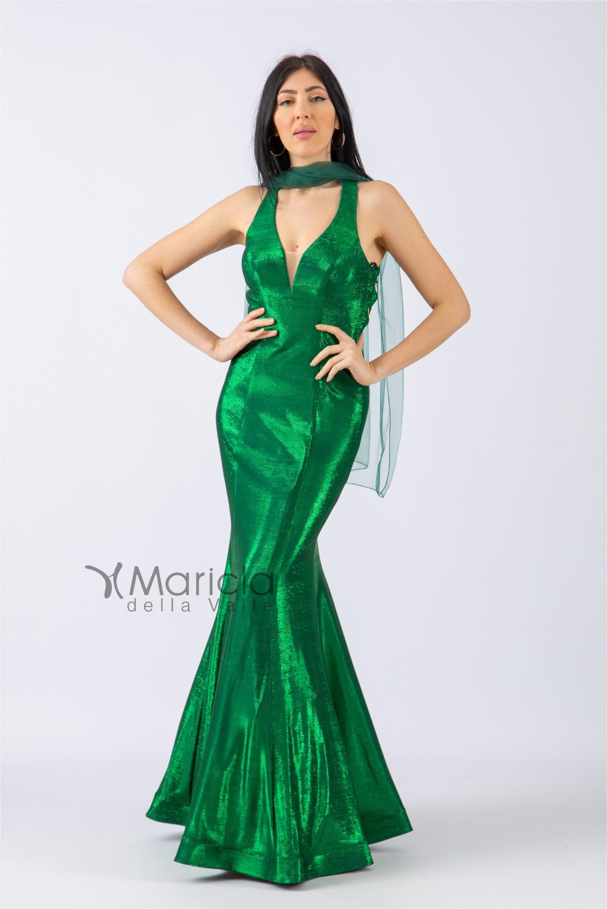 Abito scollo v ANT1808 VERDE ANTILLE ELEGANCE