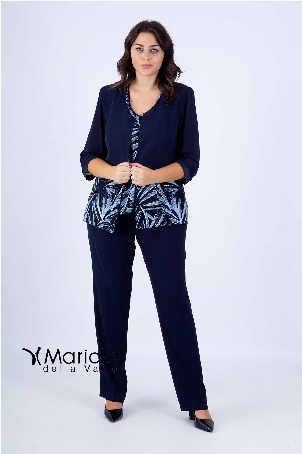 tailleur con ricamo PF3120/22 BLU PAOLA FORTI