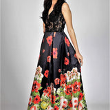 Abito lungo floreale BB27401 NERO MARICLA ELEGANCE