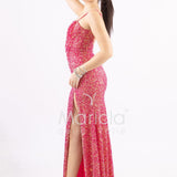 Abito a sirena lungo con strass e spacco frontale FP578111 FUCSIA MARICLA ELEGANCE