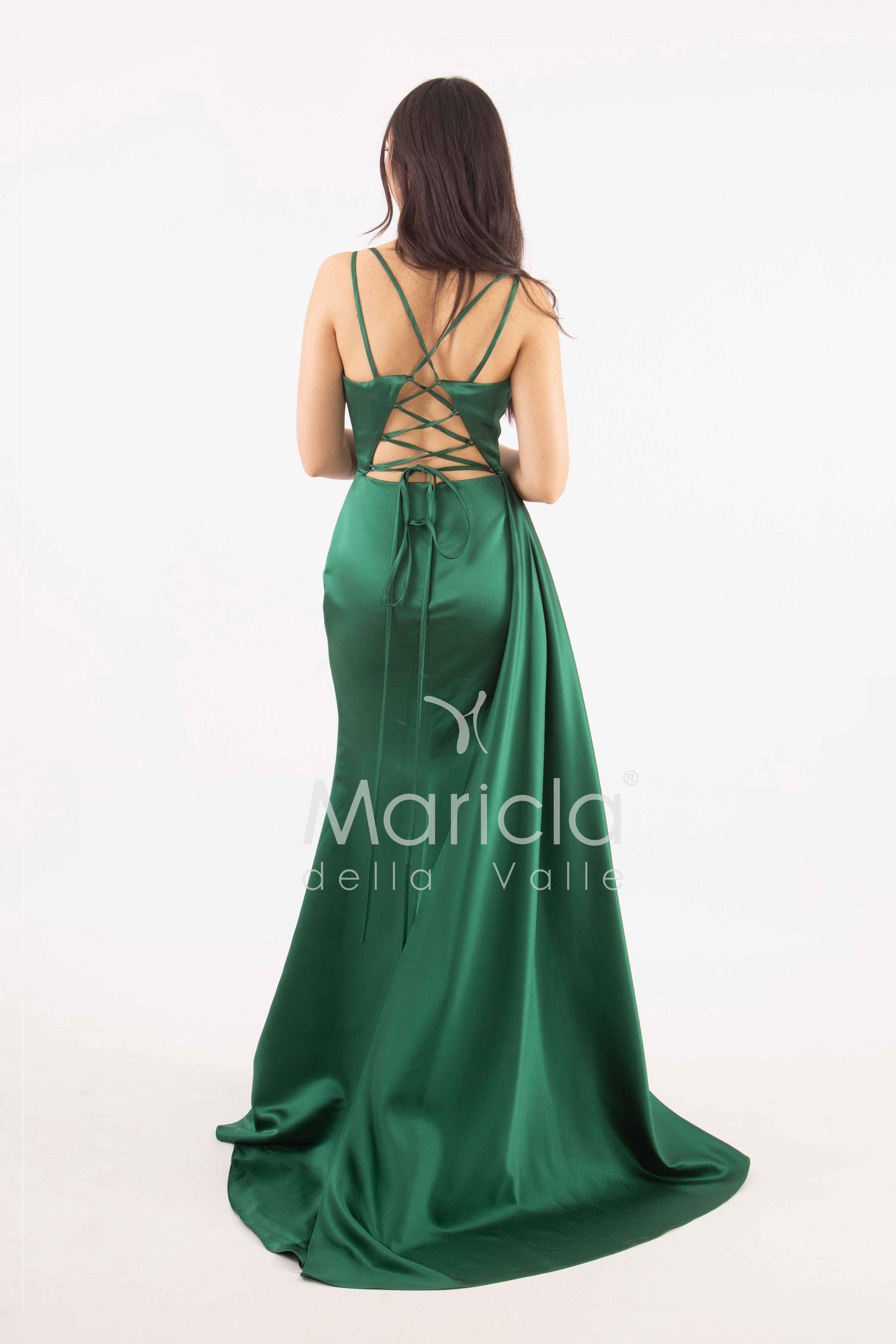 abito lungo con ricamo ANT23103XB VERDE ANTILLE ELEGANCE