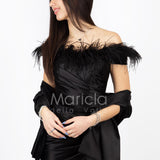 abito lungo con piume scollo HC5011 NERO MARICLA ELEGANCE