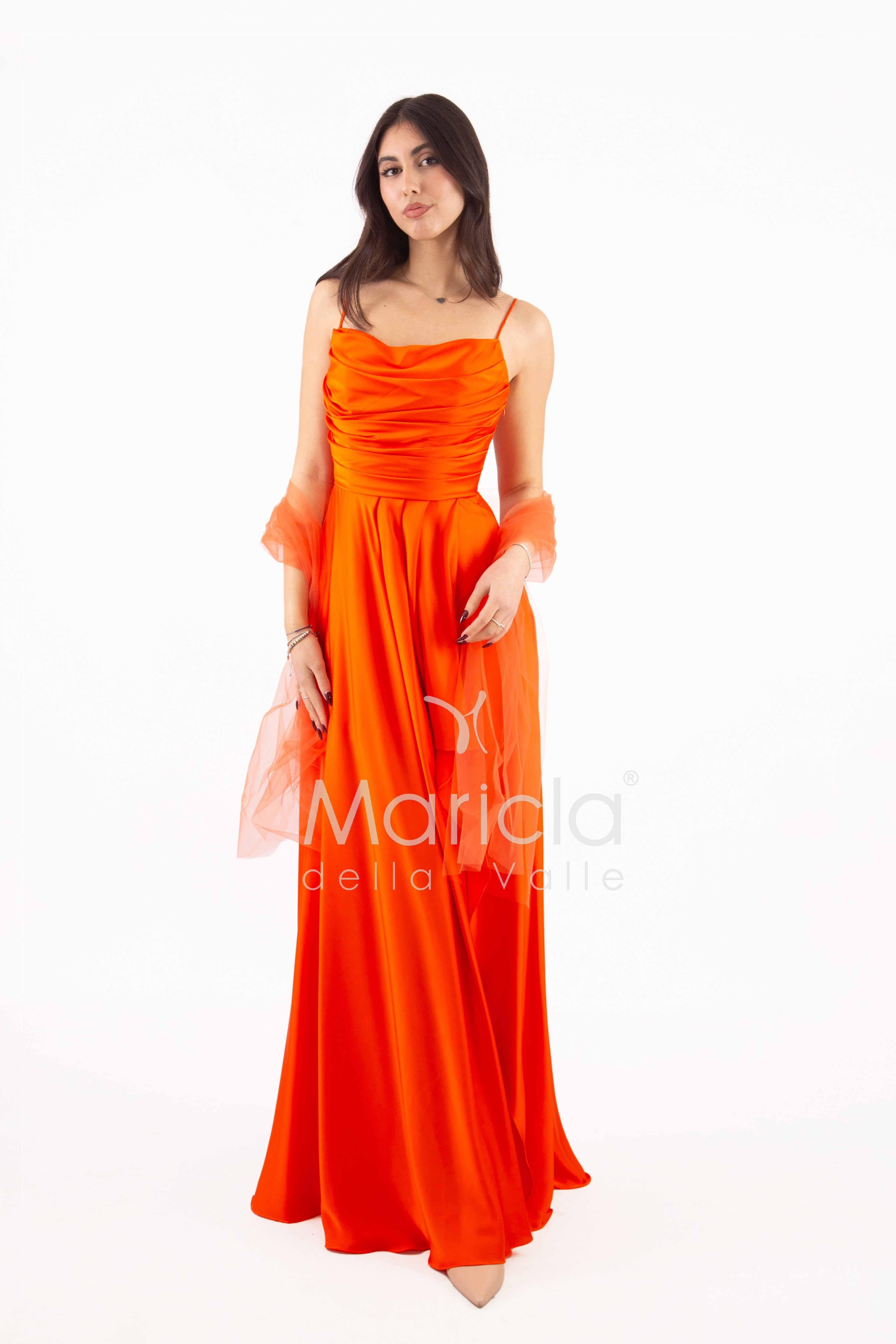abito con spacco ANT7234 ARANCIO ANTILLE ELEGANCE