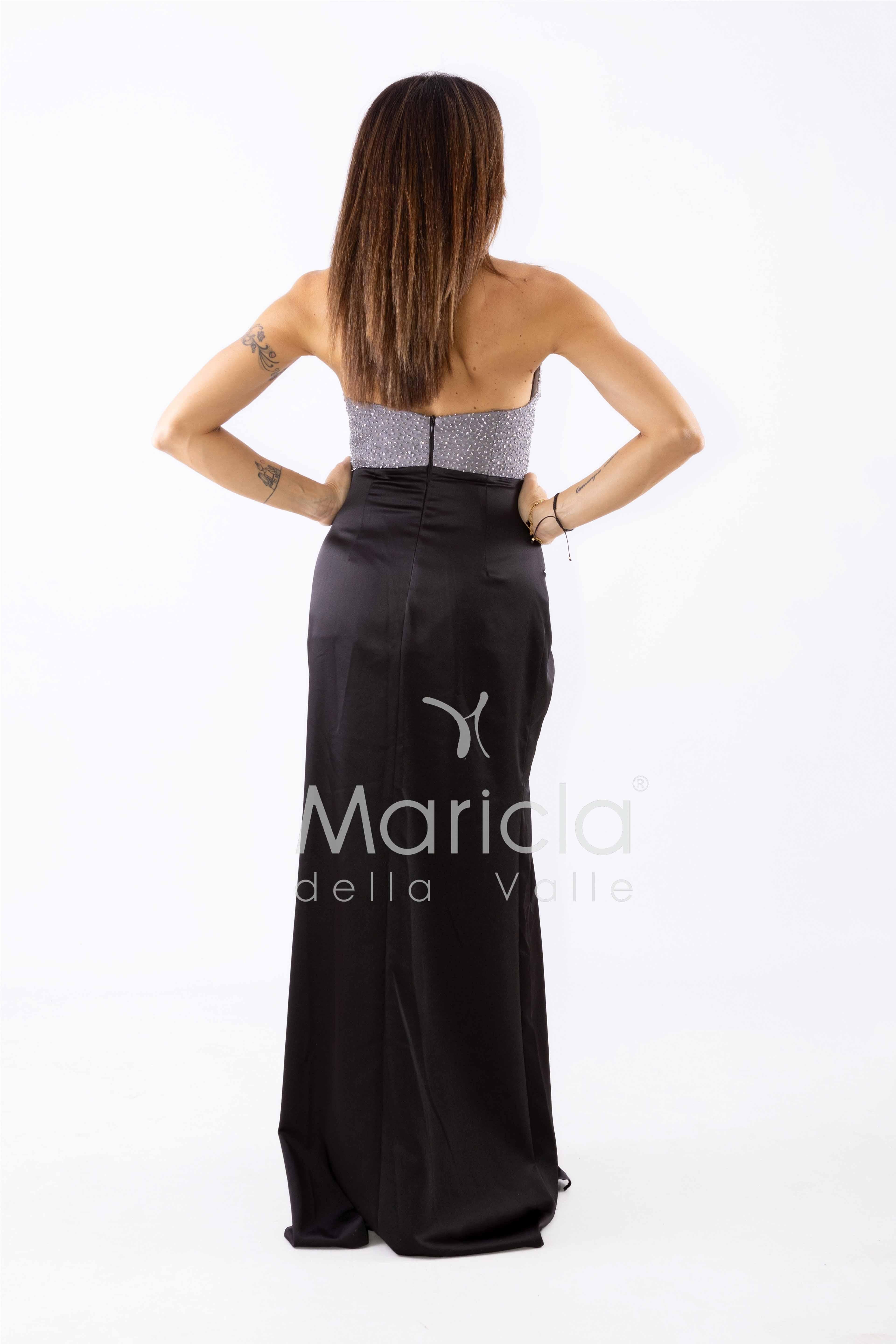 abito lungo raso drappeggio DEG55494 NERO MARICLA ELEGANCE