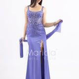 Abito lungo con corpette in pizzo e paillettes ANT25020XJ INDACO ANTILLE ELEGANCE