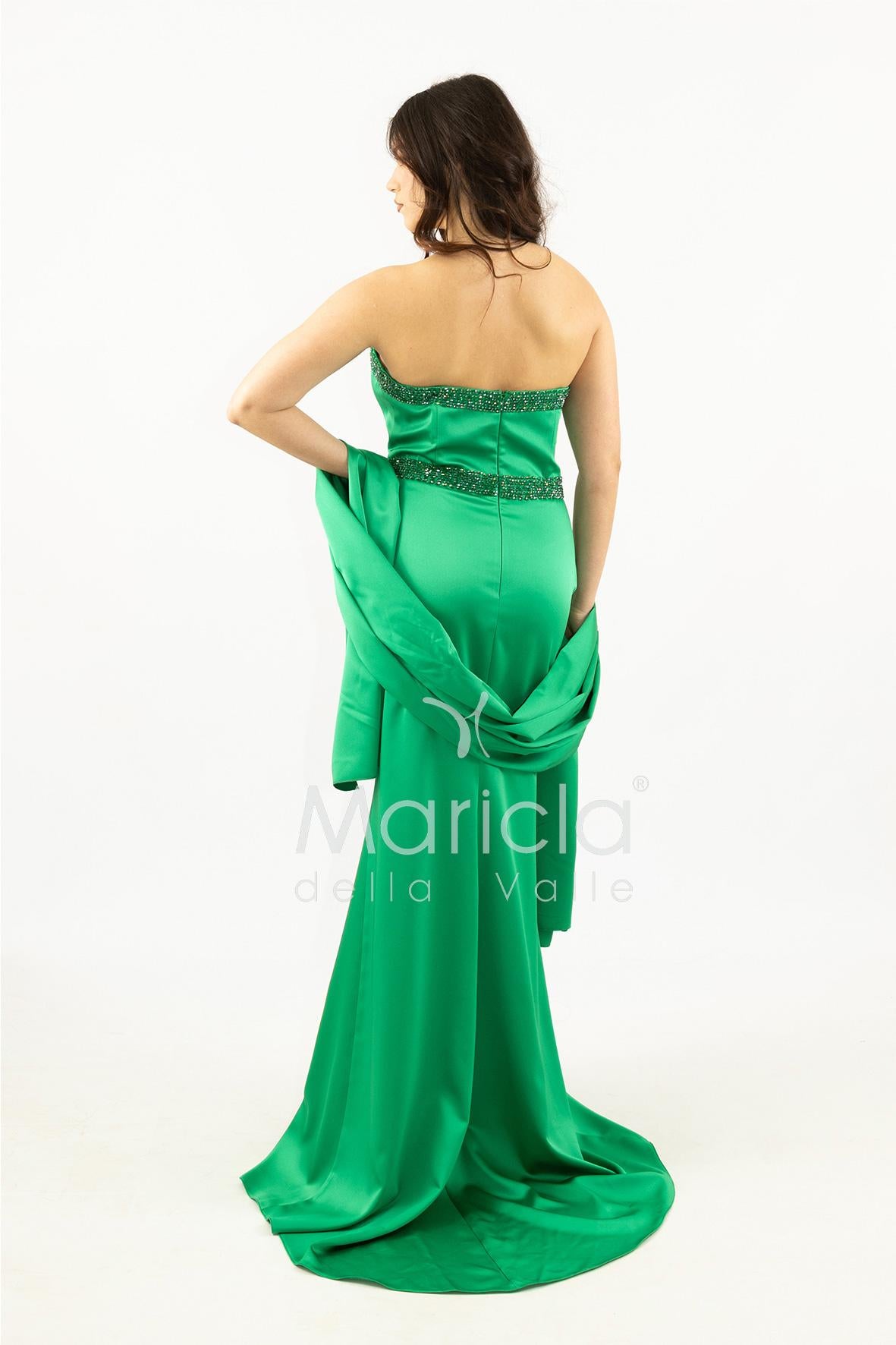 Abito lungo con scollatura in strass JC35249 VERDE MARICLA ELEGANCE
