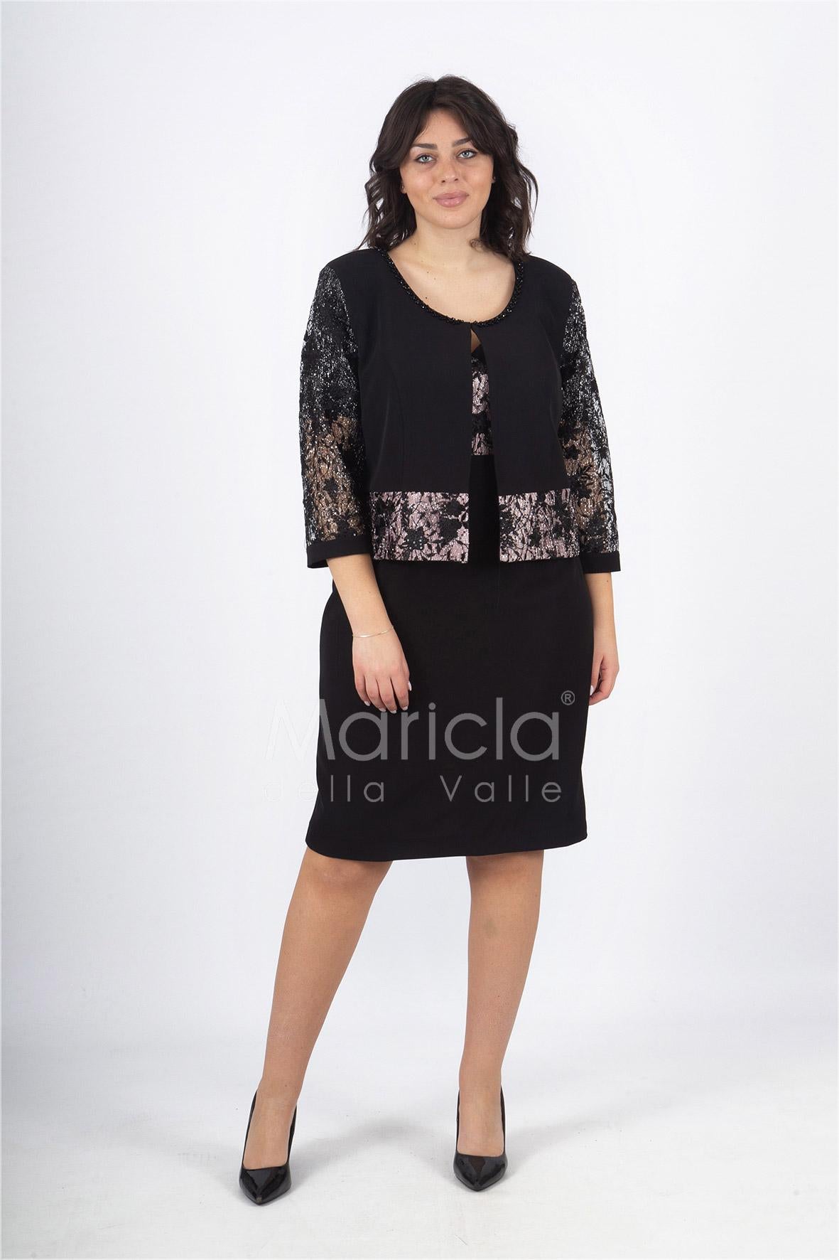 tubino con giacca ricamata PF6100 NERO PAOLA FORTI