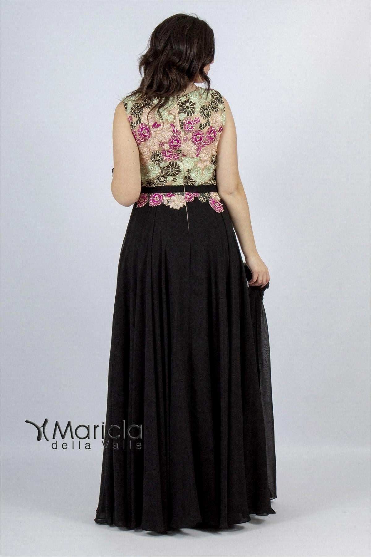 Abito con corpetto ricamo ANT19012DX NERO ANTILLE ELEGANCE