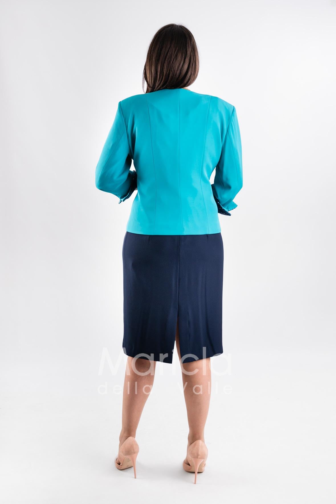 tubino ricamo con bolero ricamo PF3170 BLU PAOLA FORTI