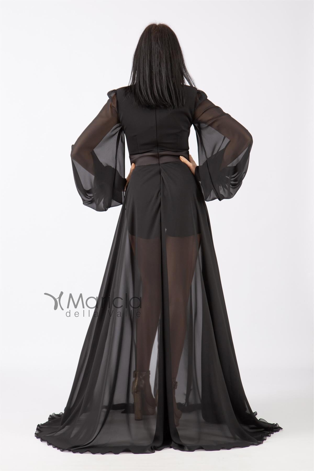 Abito lungo con spacco e fascia glitter MVV42361 NERO MARIA VITTORIA VINCI