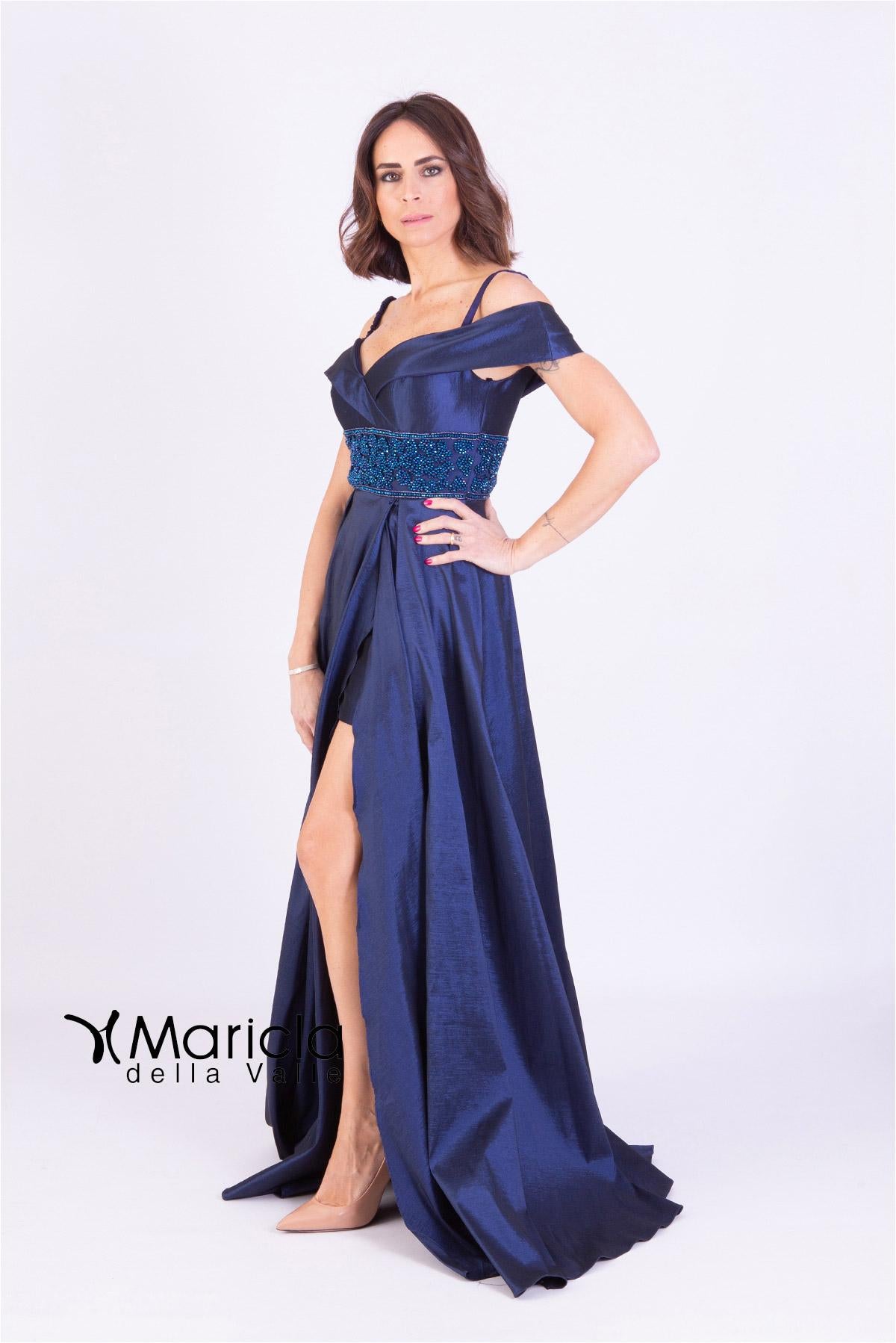 Abito lungo scollo omerale<BR/> ANT191038 BLU ANTILLE ELEGANCE