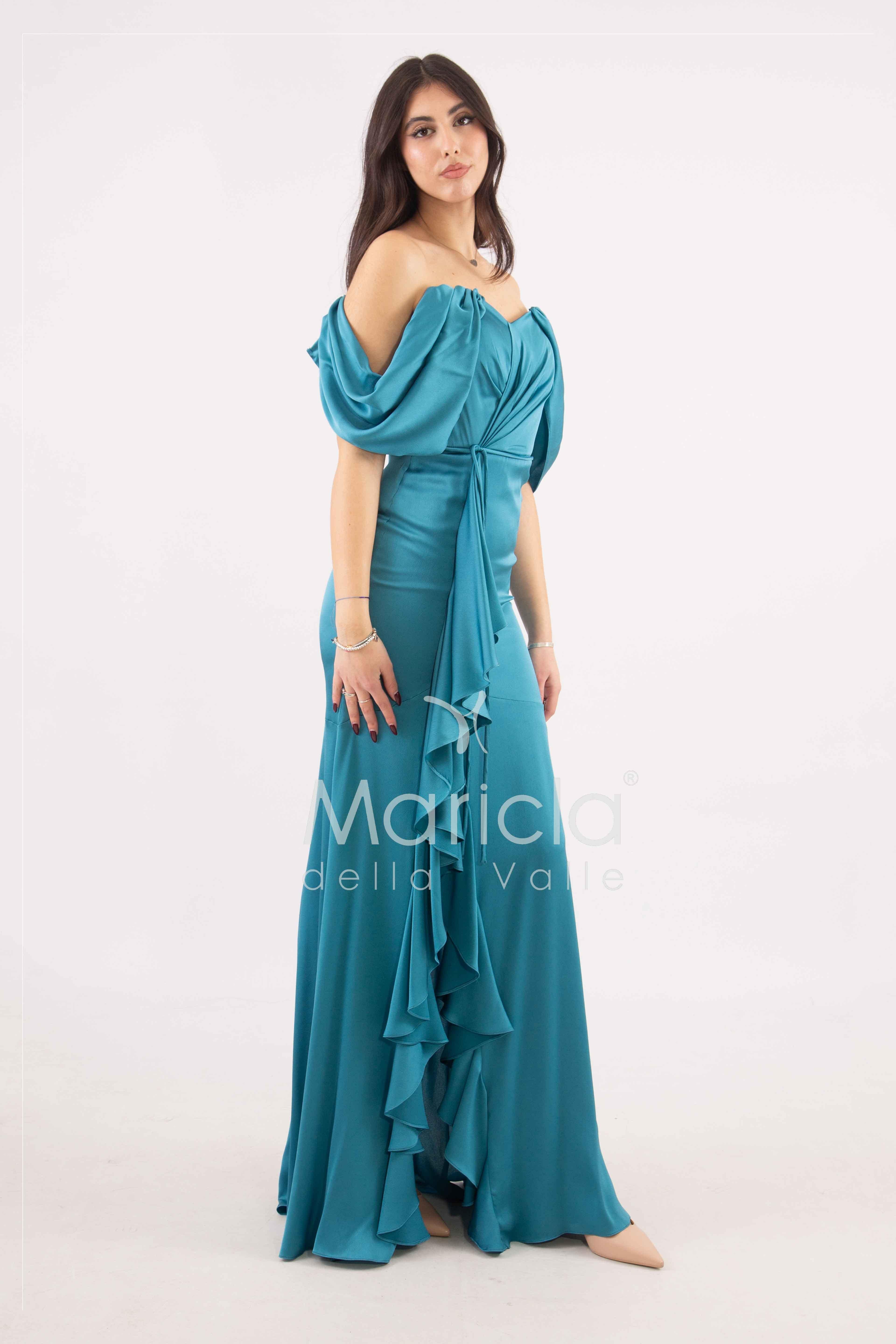 abito lungo in crepe saten con rouche ANT80018 OTTANIO ANTILLE ELEGANCE