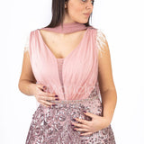 abito lungo paiette e piume RG103RF ROSA GIGLI CERIMONIA