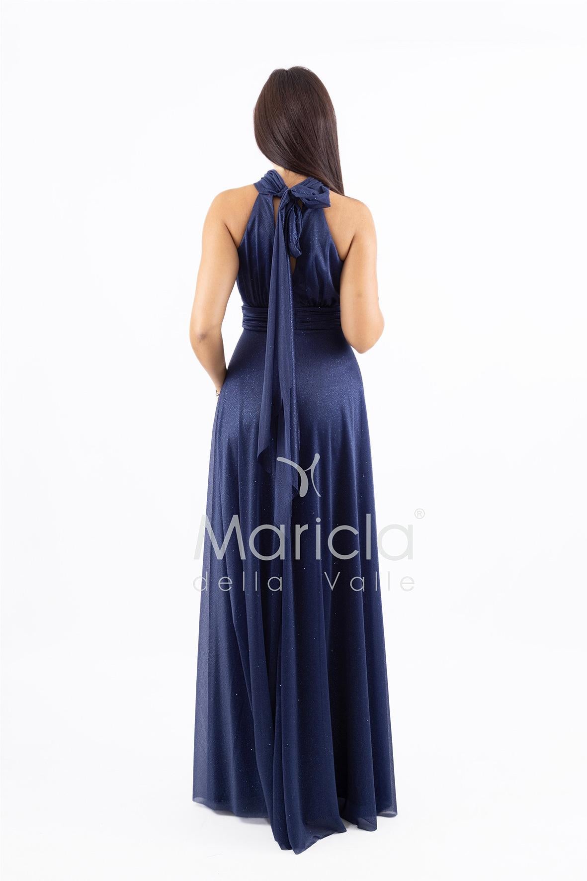 abito lungo scollo america glitter FI6646 BLU MARICLA ELEGANCE