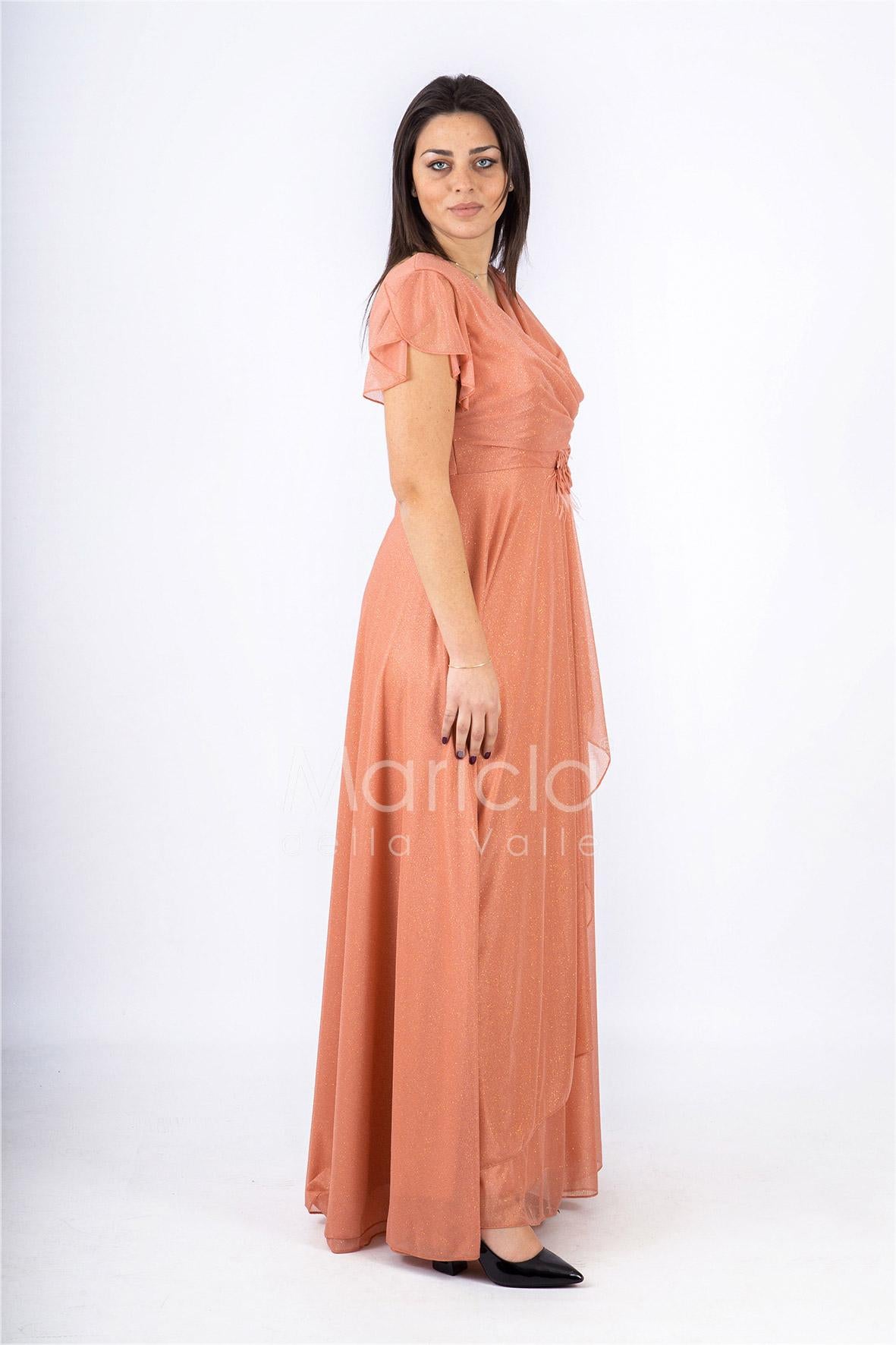 abito con piume incrocio JC34865 CANNELLA MARICLA ELEGANCE