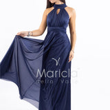 abito lungo scollo america glitter FI6646 BLU MARICLA ELEGANCE