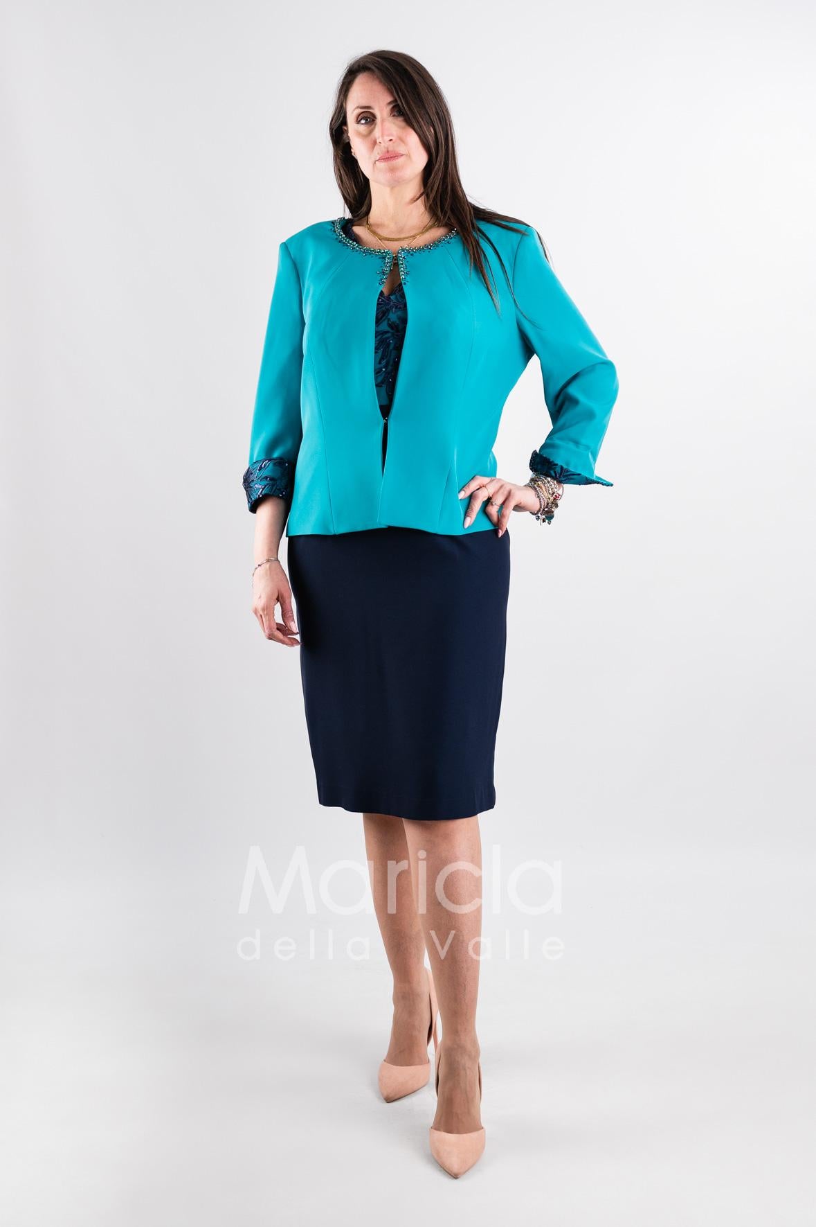 tubino ricamo con bolero ricamo PF3170 BLU PAOLA FORTI