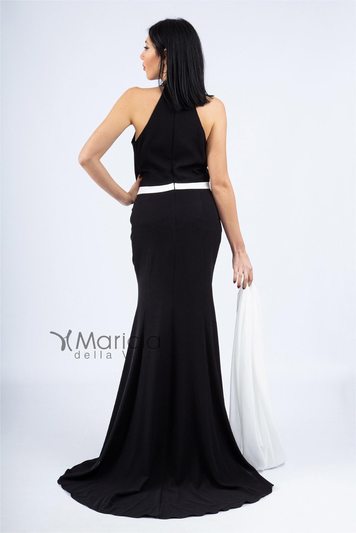 Abito lungo cono scollo all'americana PF105 NERO PAOLA FORTI