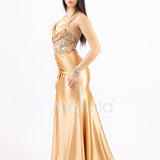 Abito lungo con pizzo ricami e perline FP826007 ORO MARICLA ELEGANCE
