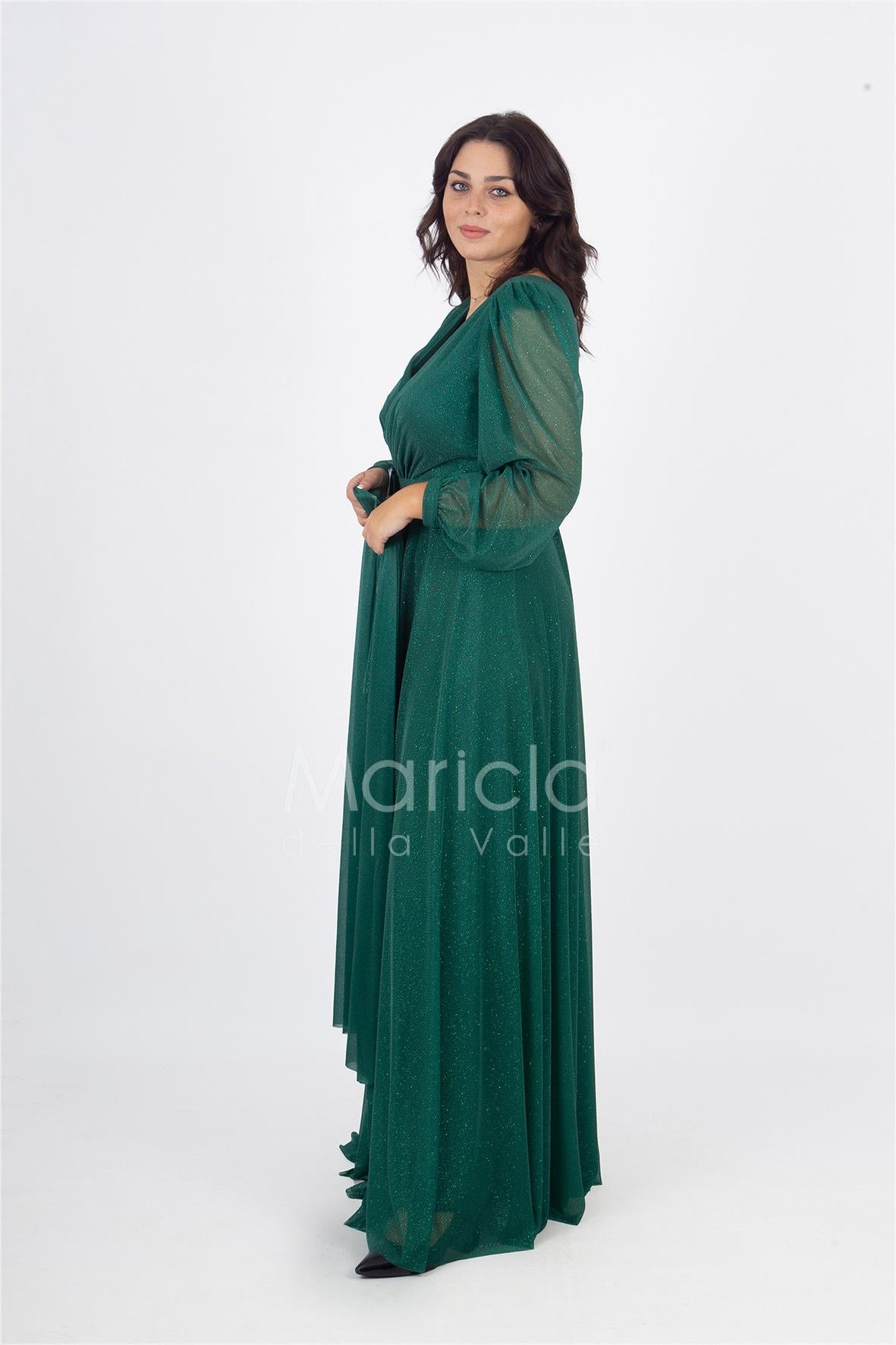abito manica lunga glitter FI7219 VERDE MARICLA ELEGANCE