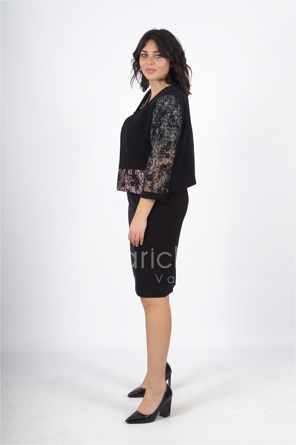 tubino con giacca ricamata PF6100 NERO PAOLA FORTI