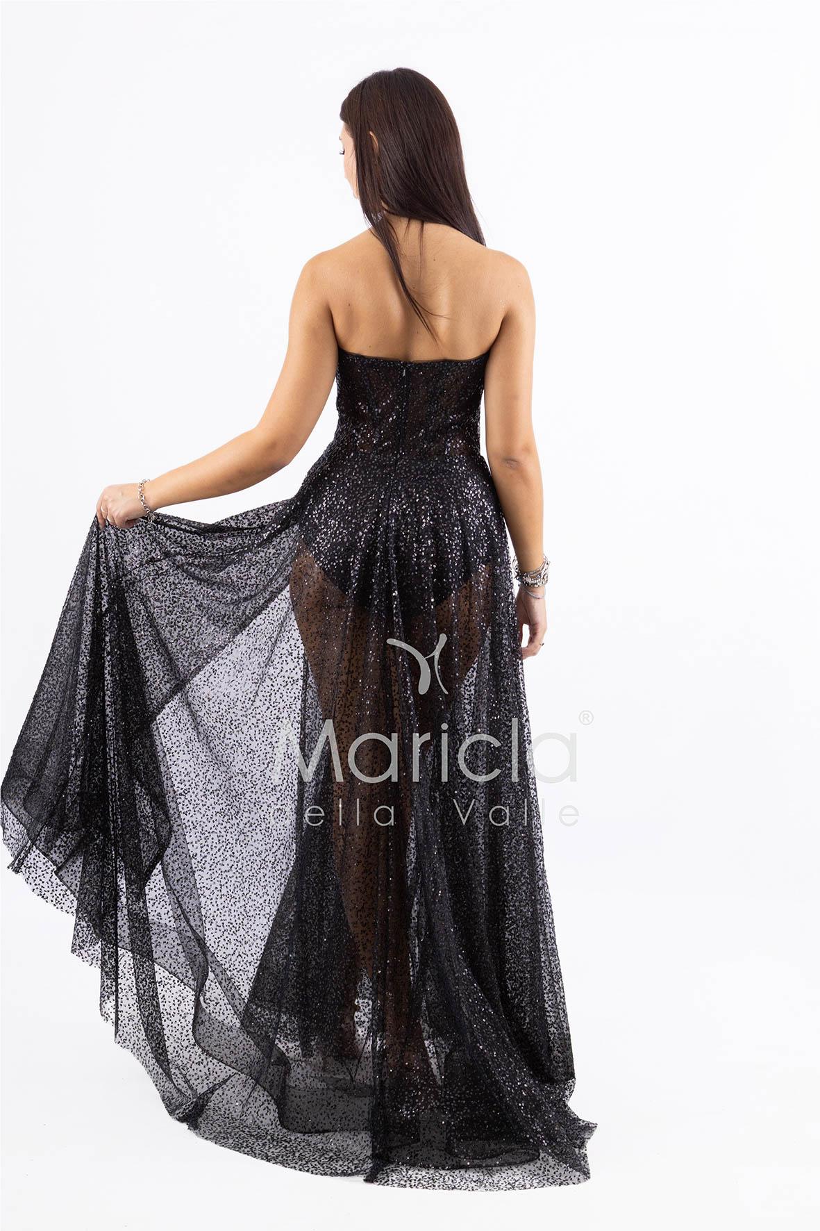 abito lungo paiette e bustier con coppe JC29336 NERO MARICLA ELEGANCE